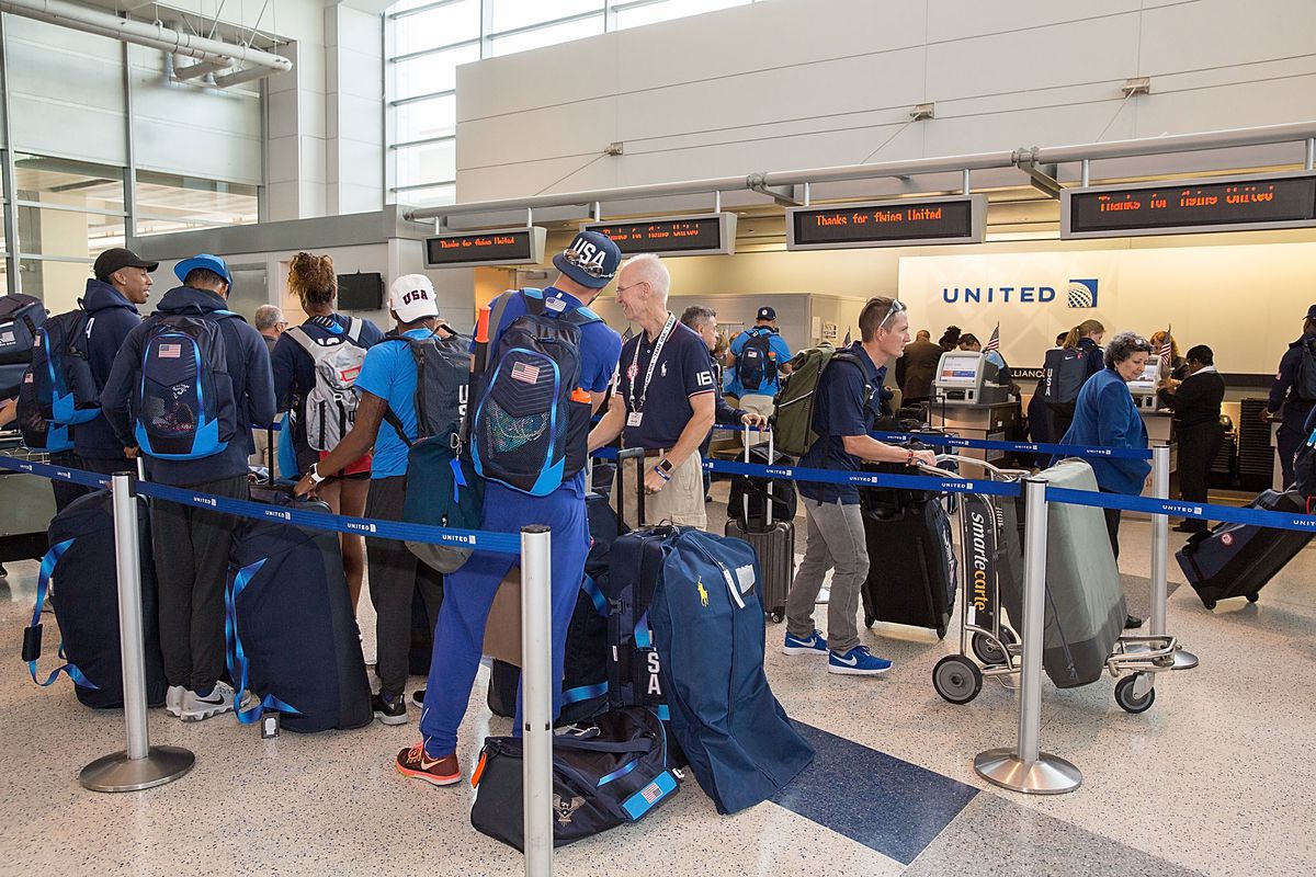 United Airlines Celebrates Team USA As Over 85 U.S. Athletes Get Ready To Board Their Flight At George Bush Intercontinental Airport In Houston on August 3, 2016, En route To Rio To Chase Their Dreams Of Winning Olympic Gold