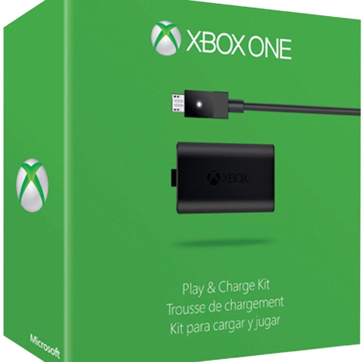 Product shot of the box for the Xbox One play and charge kit 