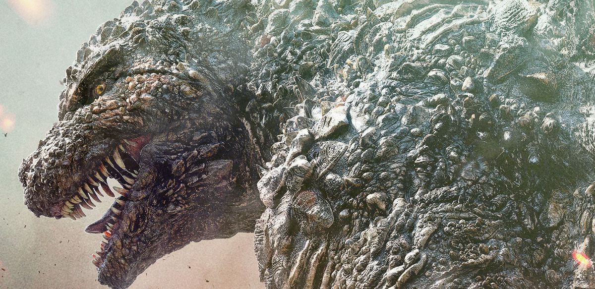 Godzilla looks over his shoulder in Godzilla Minus One.