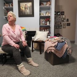 Lisa Knapp sits in the lounge of her dwelling in Provo on Monday, Nov. 23, 2020, the 141st day since her <a href=