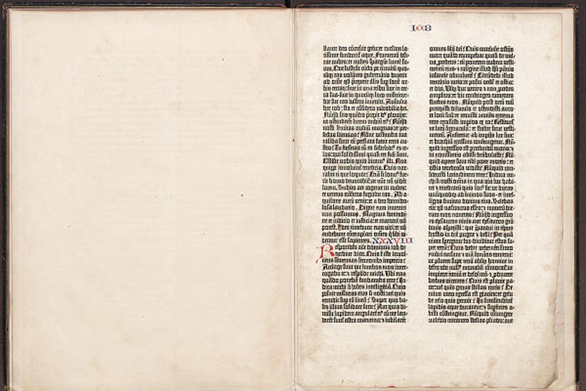 The BYU-Idaho library has acquired this leaf from a  Gutenberg Bible, one of the first books ever printed in Europe. The leaf, which contains Job 38, expands the  university's growing hands-on scriptorium collection.    