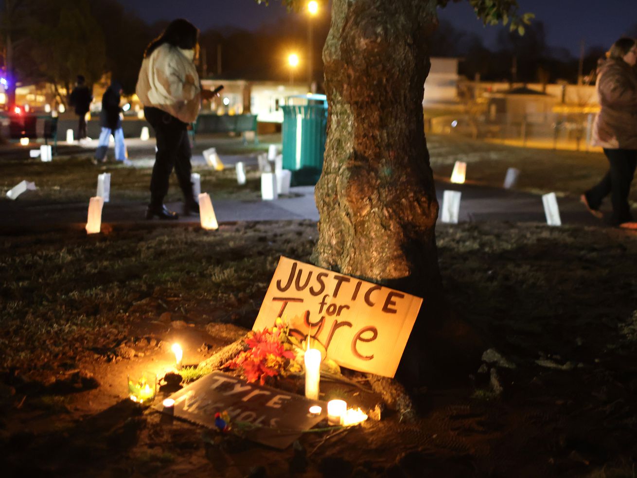 People attend a candlelight vigil in memory of Tyre Nichols at the Tobey Skate Park on January 26, 2023 in Memphis, Tennessee.