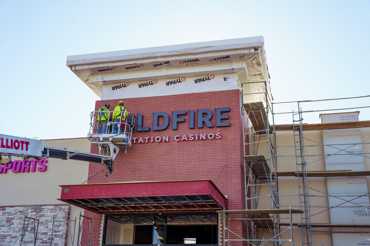 Crews put a marquee on the new Wildfire Casino.