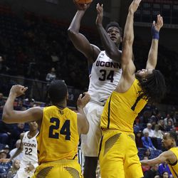 The Coppin State Eagles take on the  UConn Huskies men's basketball team at Gampel Pavilion in Storrs, CT on December 9, 2017.
