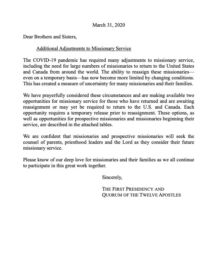 letter from first presidency