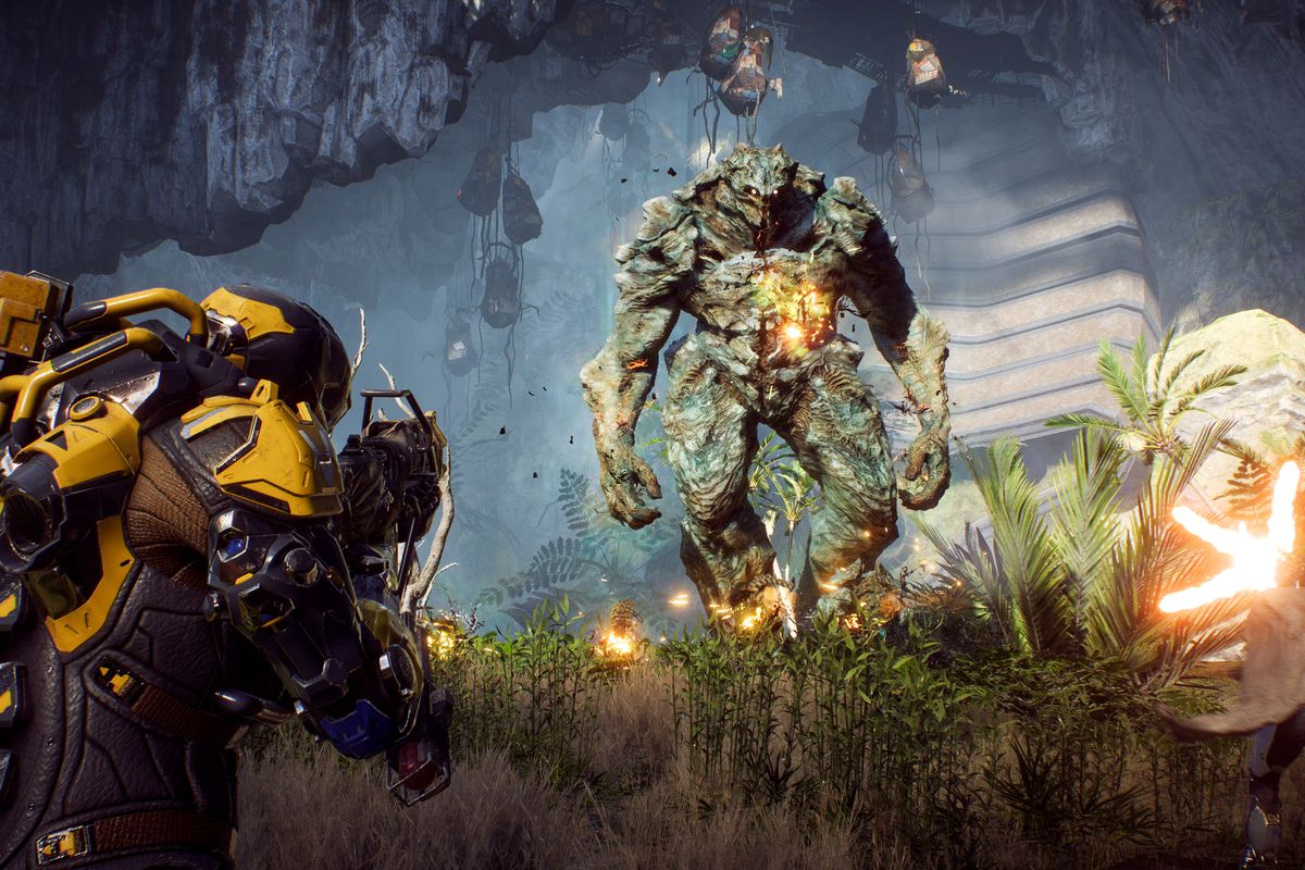 Anthem - two players shooting a Scar