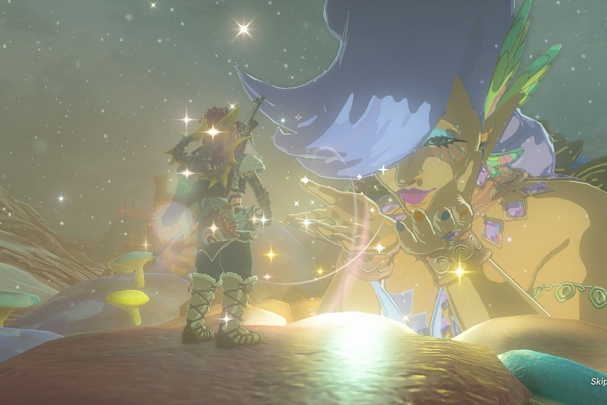 Link receives a blessing from a Great Fairy Fountain in Zelda: Tears of the Kingdom