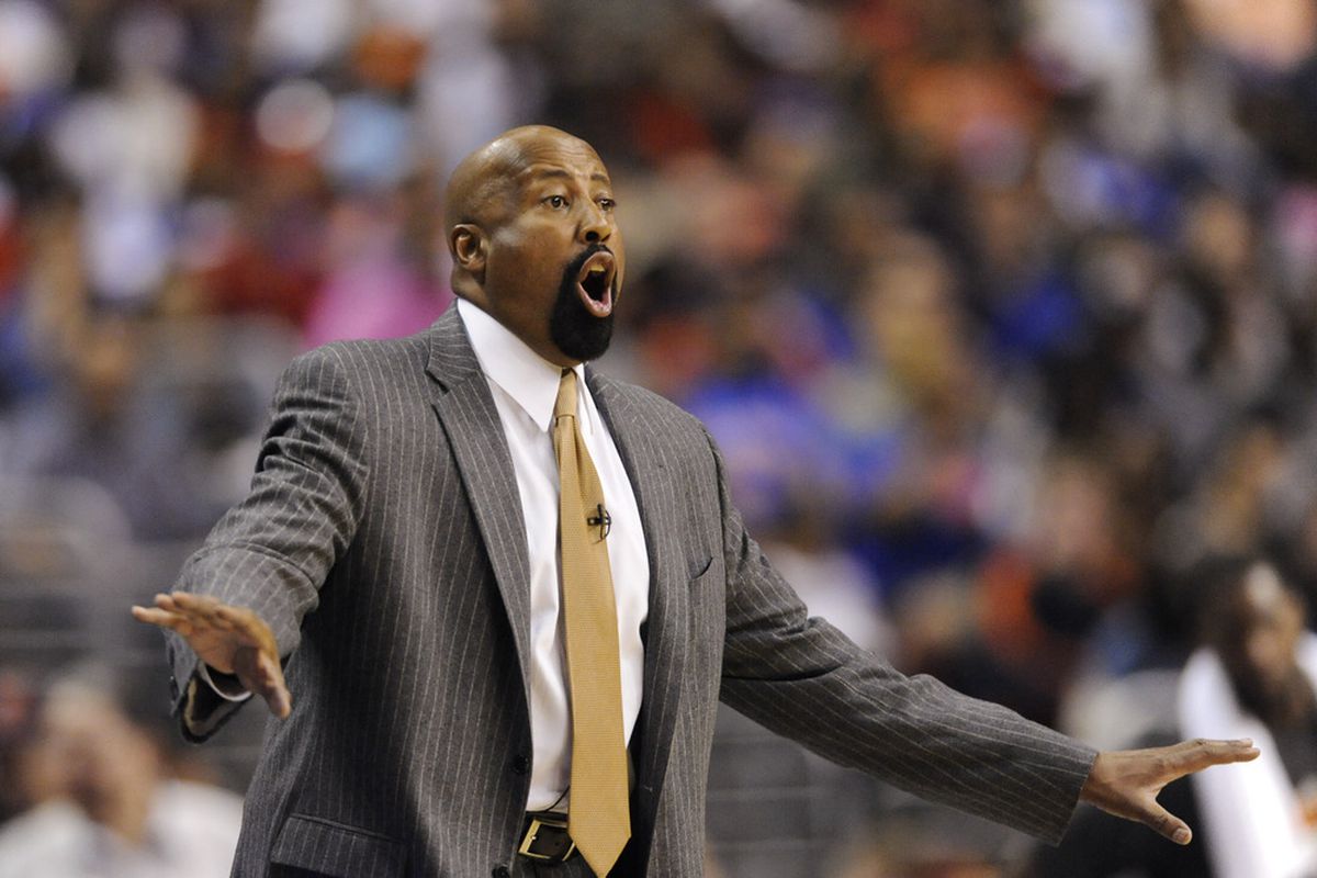 Mar 21, 2012; Philadelphia, PA, USA; New York Knicks head coach Mike Woodson during the fourth quarter against the Philadelphia 76ers at the Wells Fargo Center. The Knicks defeated the Sixers 82-79. Mandatory Credit: Howard Smith-US PRESSWIRE