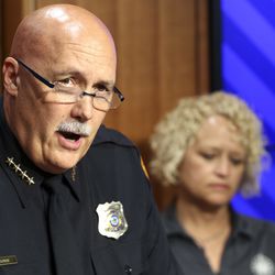 Salt Lake Police Chief Mike Brown announces police recovered the body of Mackenzie Lueck in Logan Canyon at a press conference at the Salt Lake City Public Safety Building on Friday, July 5, 2019. In the background in Salt Lake City Mayor Jackie Biskupski.