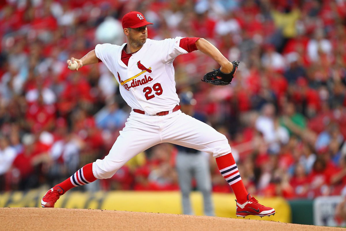 ST. LOUIS, MO - AUGUST 11: Starter Chris Carpenter #29 of the St. Louis Cardinals pitches against the Milwaukee Brewers at Busch Stadium on August 11, 2011 in St. Louis, Missouri.  (Photo by Dilip Vishwanat/Getty Images)
