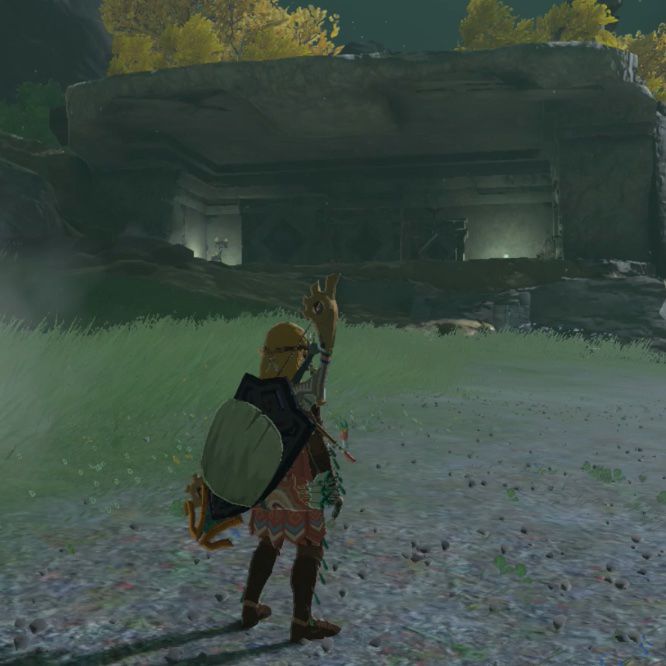 Link stands in front of the Squabble River temple for the “Keys Born of Water” shrine quest