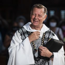 Father Michael Pfleger celebrates Mass for the first time since January after he was reinstated as senior pastor of the Faith Community of Saint Sabina in Auburn Gresham, Sunday, June 6, 2021. The Archdiocese of Chicago cleared Pfleger to return to the South Side church after an internal probe into decades-old allegations of sexual abuse against minors.