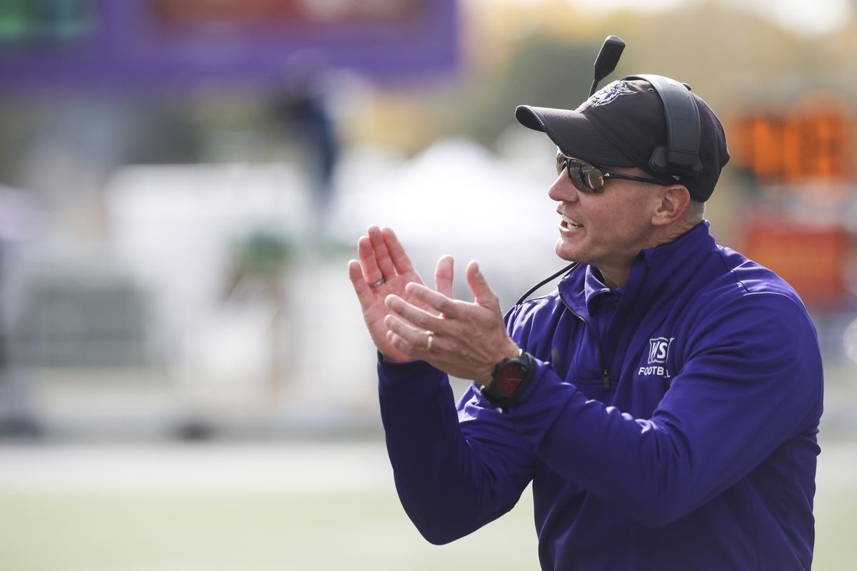 Weber State head coach Jay Hill guides his team in the second half of an NCAA football game against Sacramento State, Saturday, Nov. 3, 2018, Ogden, Utah. 