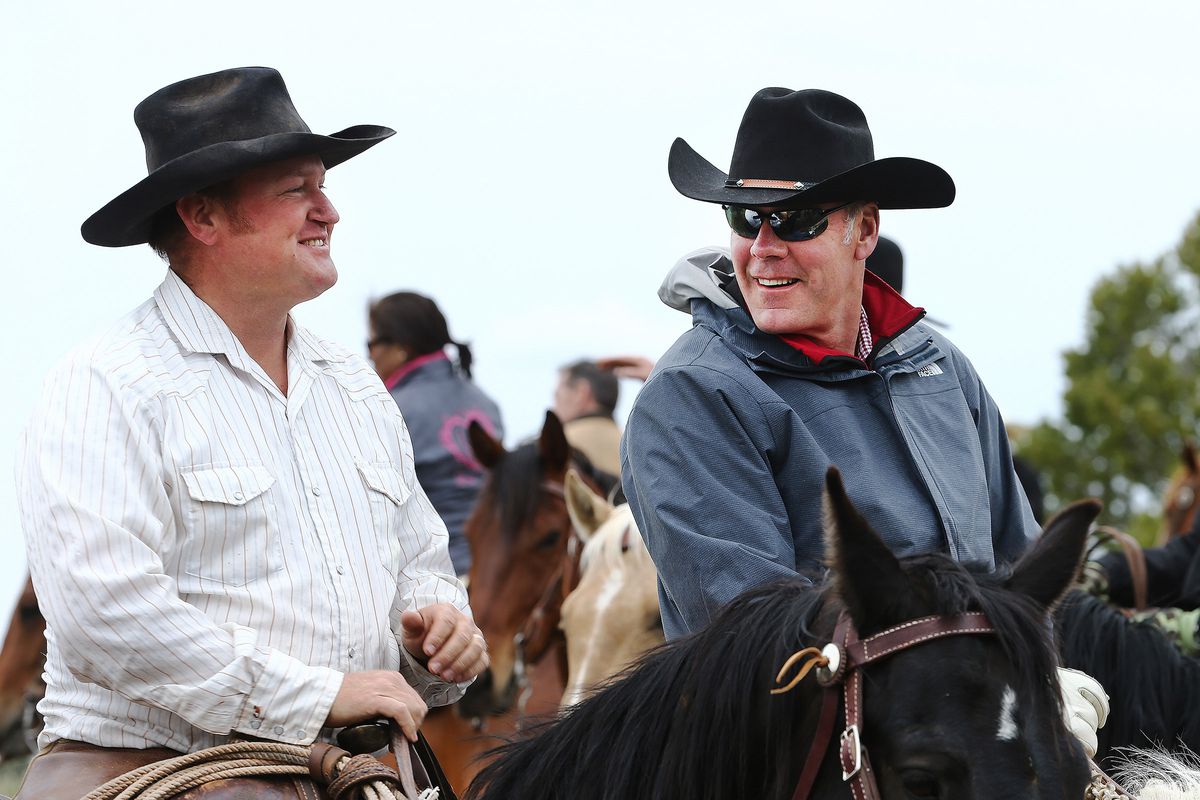 Rancher Kenny Black talks with U.S. Interior Secretary Ryan Zinke while on a horseback ride in the Bears Ears National Monument with local and state representatives on Tuesday, May 9, 2017.