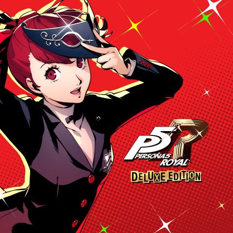 New hero Kasumi dons her mask against a red background next to the words Persona 5 Royal Deluxe Edition 