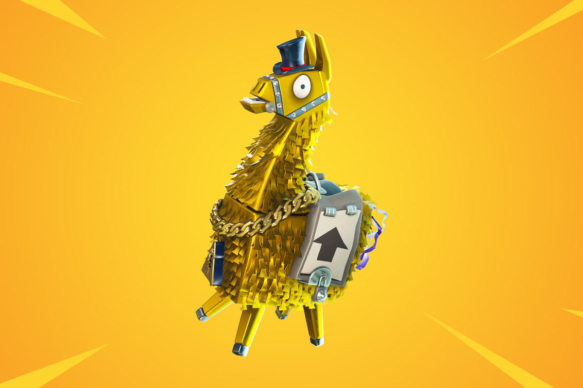 A Fortnite Legendary Troll Stash Llama on a yellow background