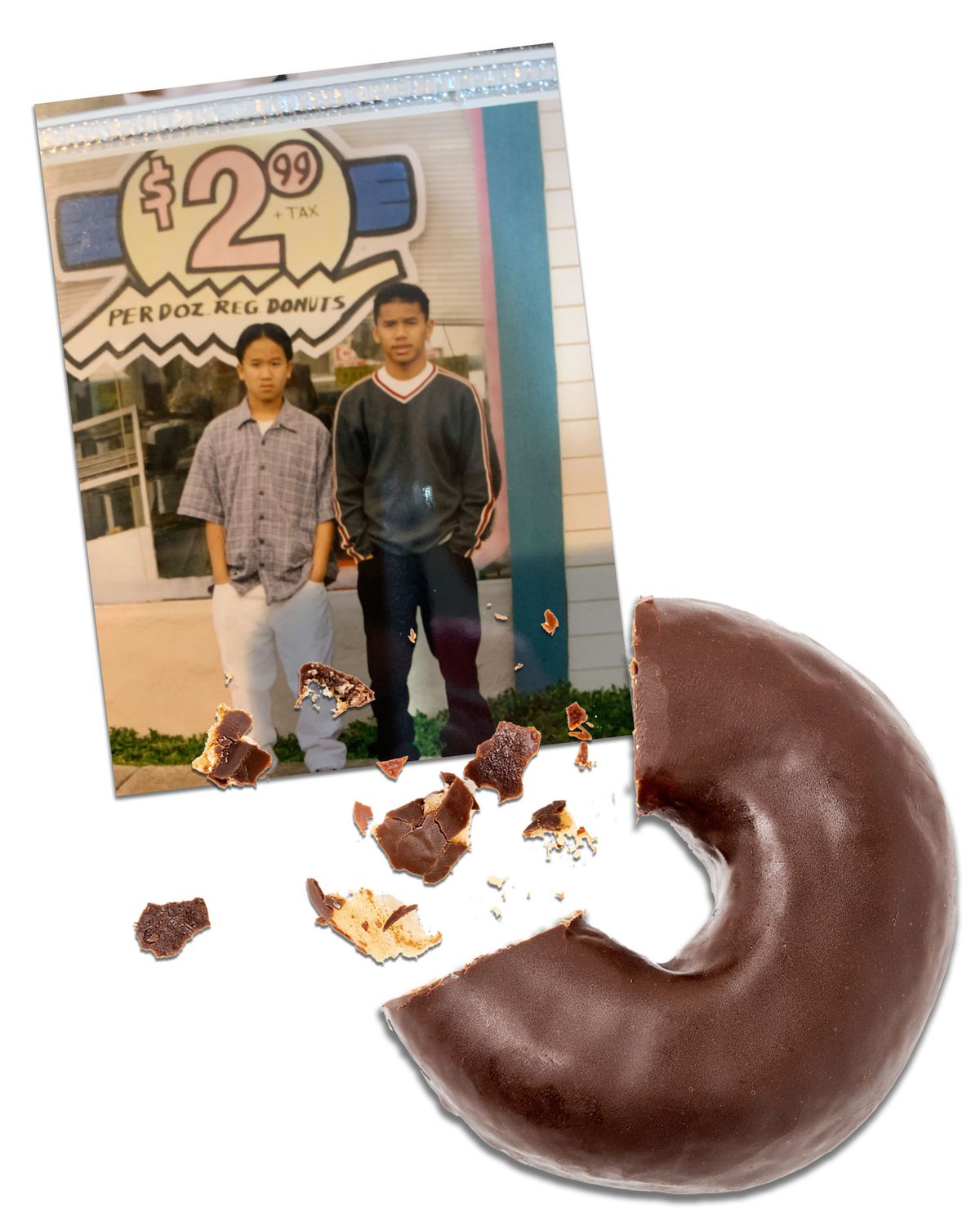 Adam Vaun (left) and his brother at DK’s Donuts in Orange.