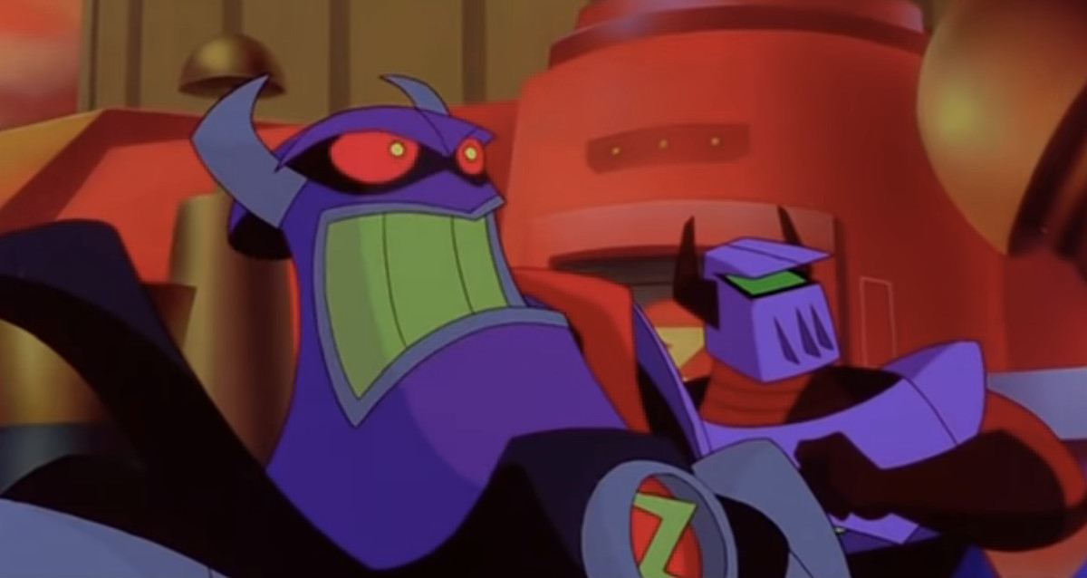 Zurg dan pendamping robot ungu lapis baja di film tahun 2000 Buzz Lightyear of Star Command: The Adventure Begins