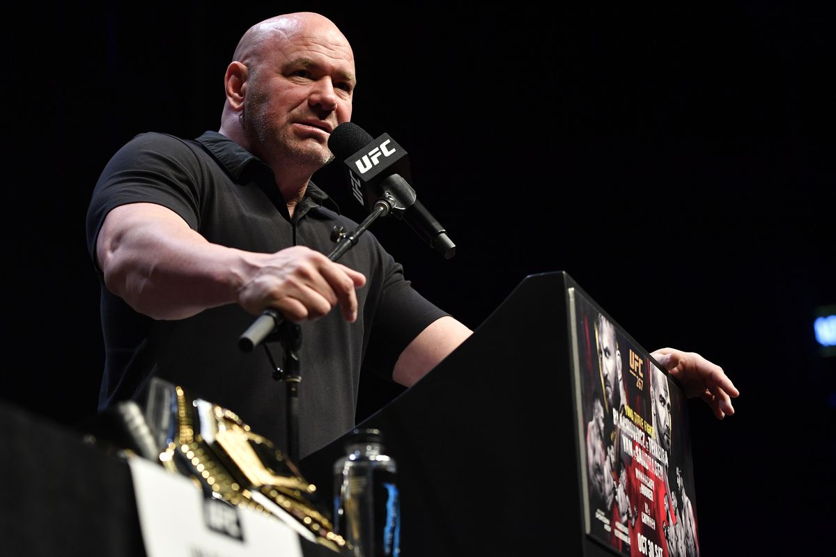 Dana White speaks during the UFC 267 press conference.