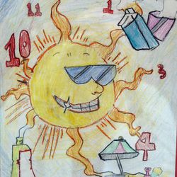 Madison Baker's entry for the SunWise with SHADE poster contest, sponsored by the U.S. Environmental Protection Agency. The drawing is one of 27 finalist works of art, selected from 1,500 entries from Utah students, on Friday, April 6, 2012 at the Huntsman Cancer Institute.