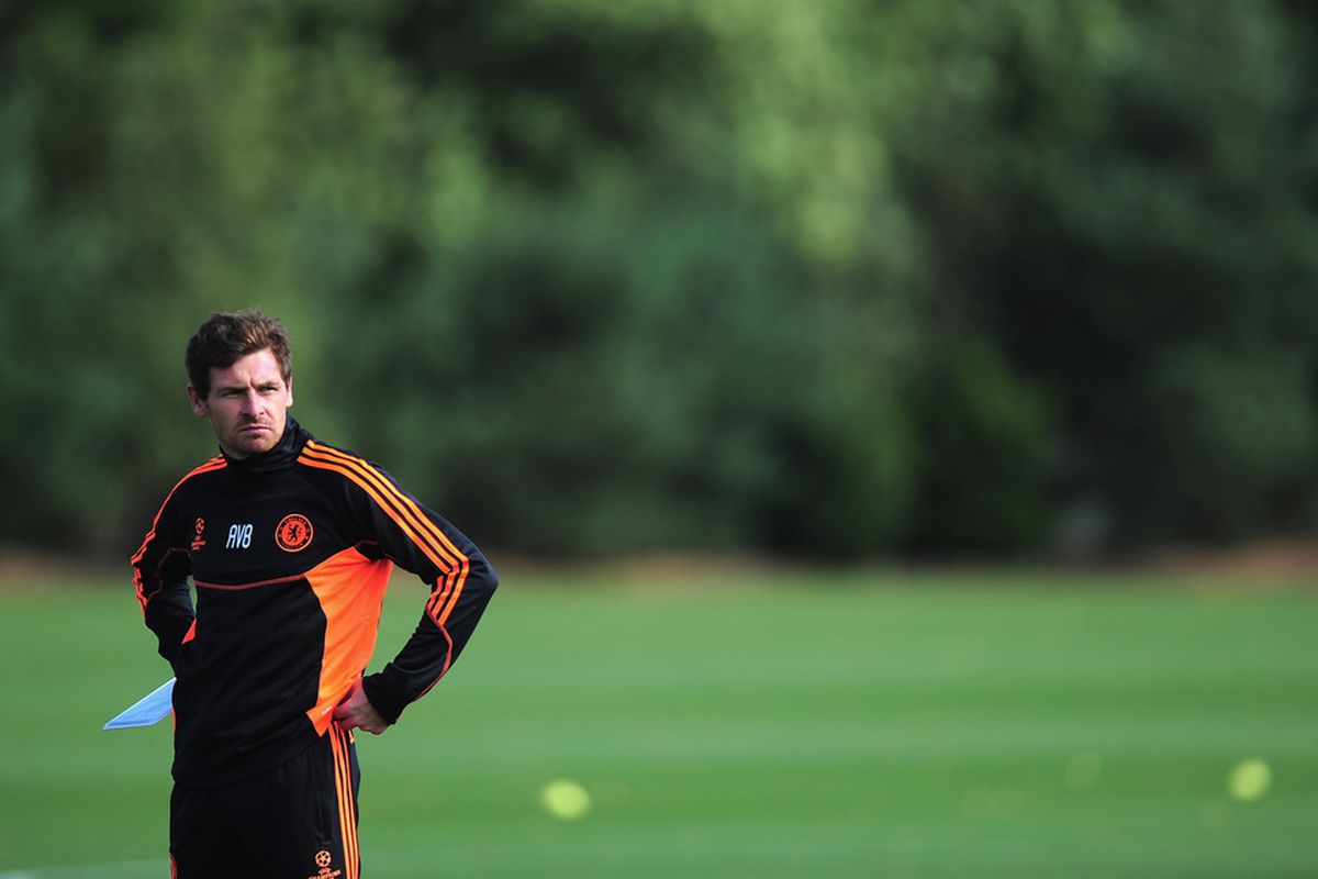 COBHAM, ENGLAND - SEPTEMBER 12:  Manager of Chelsea, Andre Villas-Boas looks on during a Chelsea training session at the Chelsea training centre on September 12, 2011 in Cobham, England.  (Photo by Jamie McDonald/Getty Images)