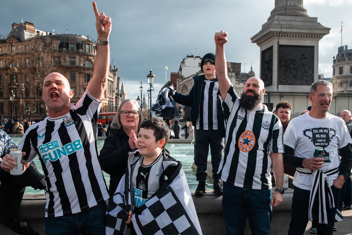 Newcastle United Fans Gather In Trafalgar Square London