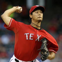 Texas Rangers starting pitcher Yu Darvish (11), of Japan, works against the Pittsburgh Pirates in the first inning of a baseball game, Monday, Sept. 9, 2013, in Arlington, Texas. 