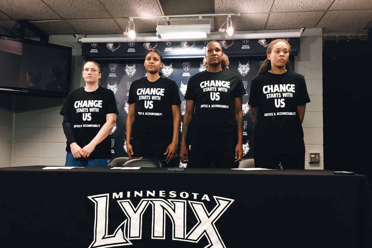 Members of the Minnesota Lynx before their game on Saturday, July 9 against Dallas.