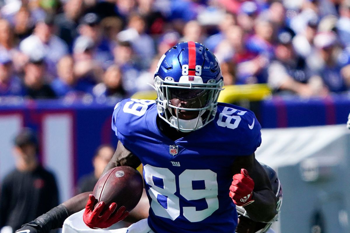 New York Giants wide receiver Kadarius Toney (89) rushes against the Atlanta Falcons in the first half at MetLife Stadium on Sunday, Sept. 26, 2021, in East Rutherford.