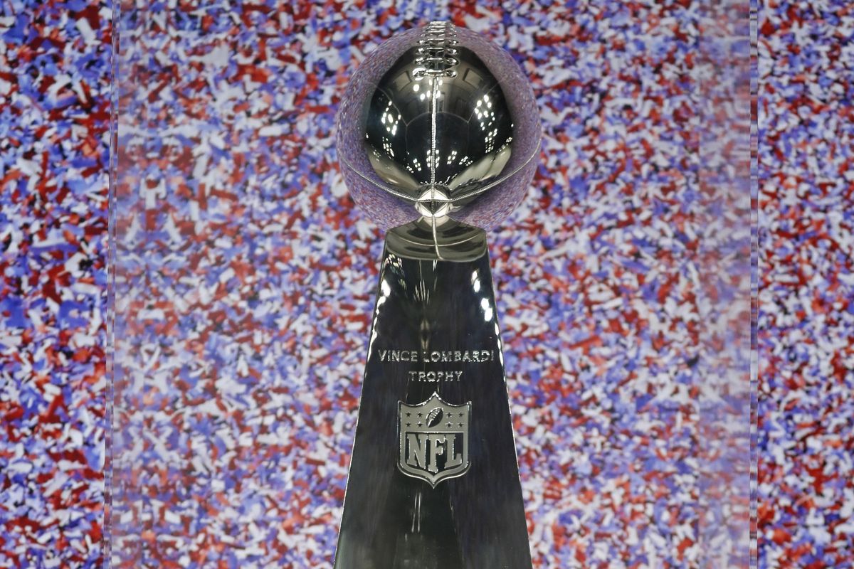 The Vince Lombardi Trophy on display during the 2019 NFL Combine at the Indianapolis Convention Center, Feb. 28, 2019.