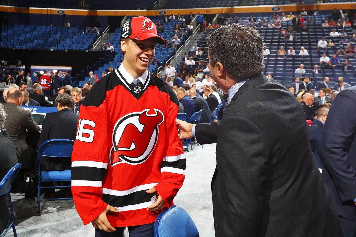 Jesper Bratt flashes a big smile after getting picked by the Devils in the sixth round.