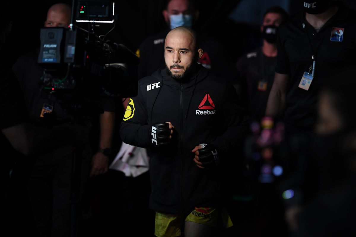 Marlon Moraes walking to the Octagon for his fight against Cory Sandhagen. 