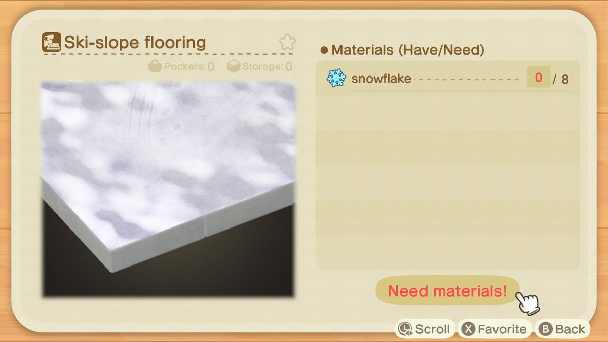 An Animal Crossing recipe for a Ski-slope Flooring