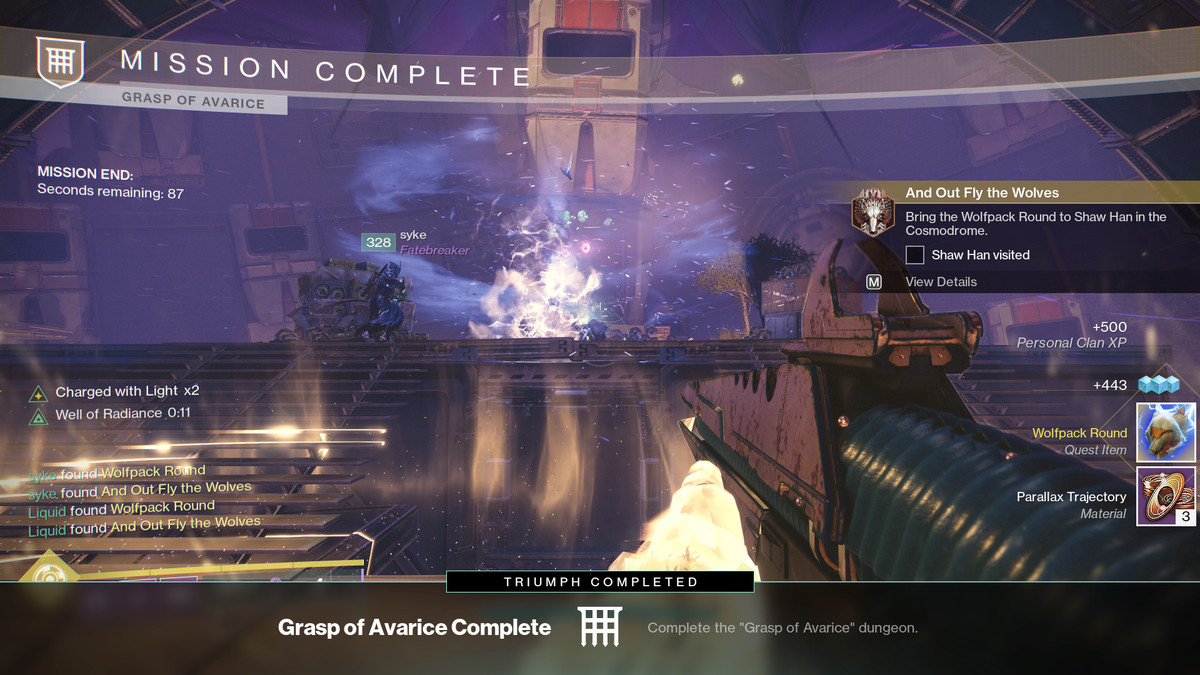 A player completes the Grasp of Avarice dungeon in Destiny 2.