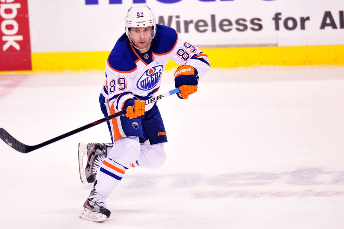 March 23 2012: Sunrise, FL, USA; Edmonton Oilers center Sam Gagner (89) skates during the first period against the Florida Panthers at the BankAtlantic Center. Mandatory Credit: Steve Mitchell-US PRESSWIRE