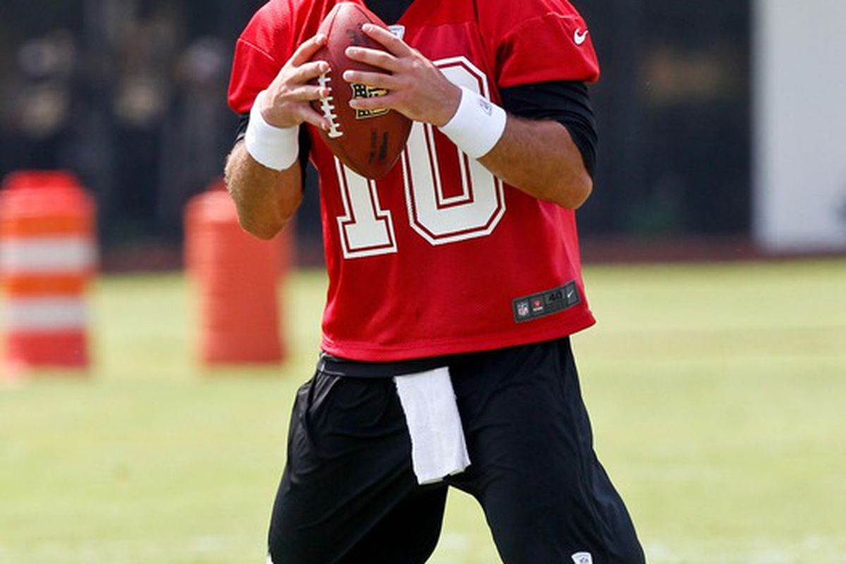 June 6, 2012; Metairie, LA, USA; New Orleans Saints quarterback Chase Daniel (10) during a minicamp session at the team's practice facility. Mandatory Credit: Derick E. Hingle-US PRESSWIRE