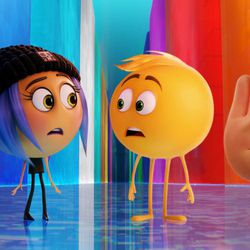 Jailbreak (Anna Faris), Gene (T.J. Miller) and Hi-5 (James Corden) in “The Emoji Movie."