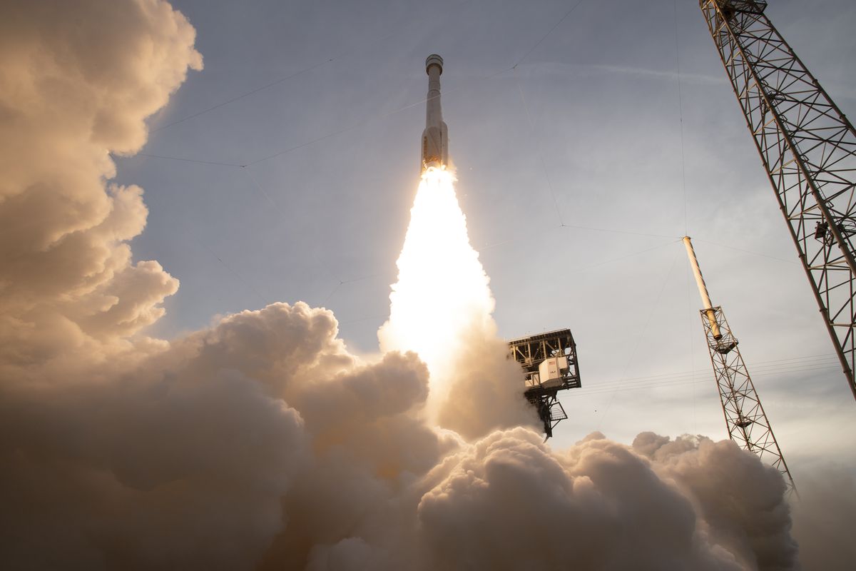 A rocket taking off.