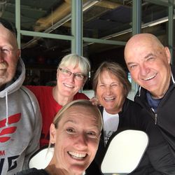Enjoying a morning of pickleball with my parents and aunt and uncle. From left to right. Dan Donaldson, Jeanne Donaldson, Kathy Johnson (aunt) and Ray Johnson (uncle).
