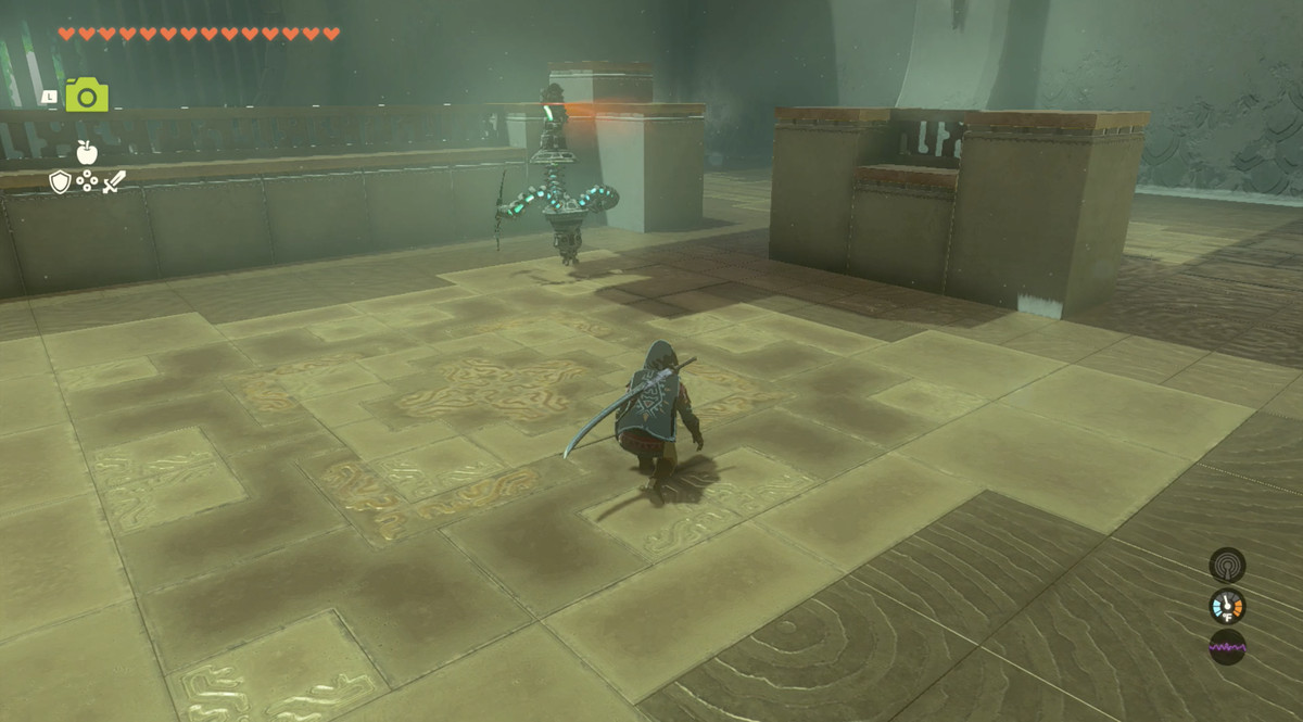 Link creeps behind a Zonai construct in The Legend of Zelda: Tears of the Kingdom.