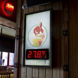 The beer here is served at 29 degrees, and this sign proves how cold it is. 