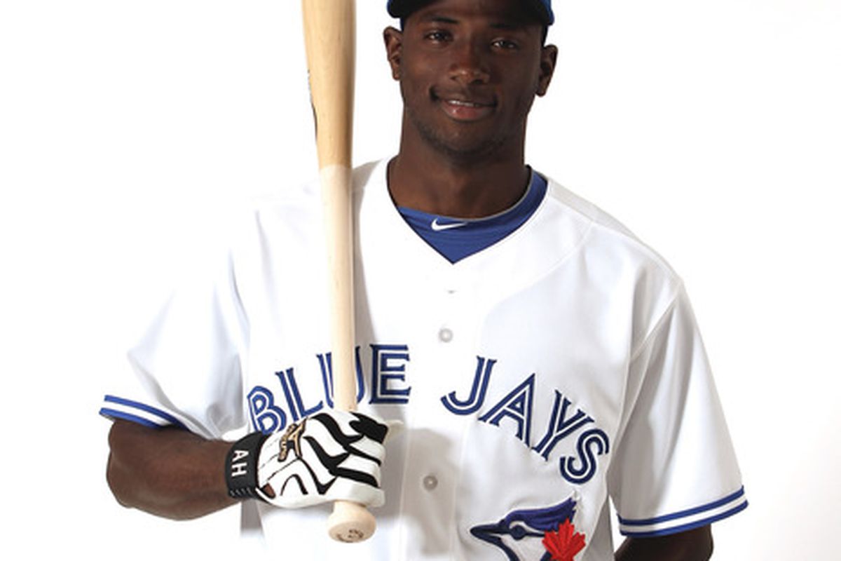 DUNEDIN, FL - MARCH 02:  Adeiny Hechavarria #3of the Toronto Blue Jays poses for a portrait at Dunedin Stadium on March 2, 2012 in Dunedin, Florida.  (Photo by Jonathan Ferrey/Getty Images)