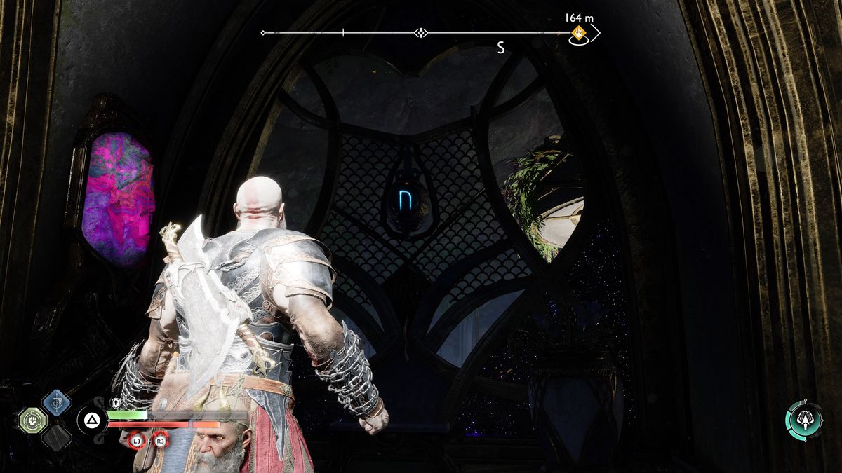Kratos takes aim at a Bell in God of War Ragnarok