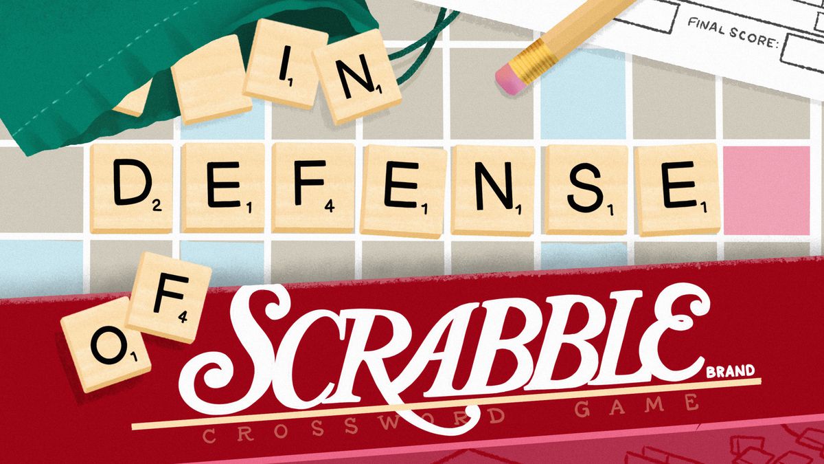 Illustration of Scrabble board with “In defense of...” spelt out in letters