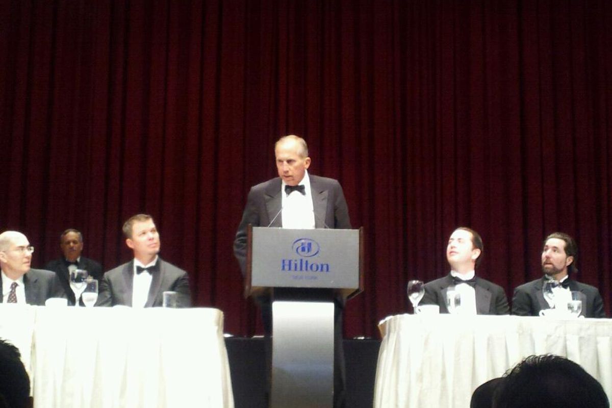 Washington Nationals' manager Davey Johnson receives his award as the BBWAA NL Manager of the Year this past weekend in New York.