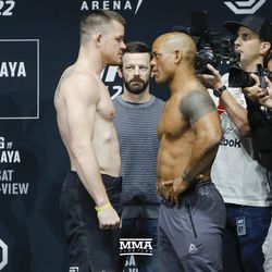 CB Dollaway and Hector Lombard square off at UFC 222 weigh-ins.