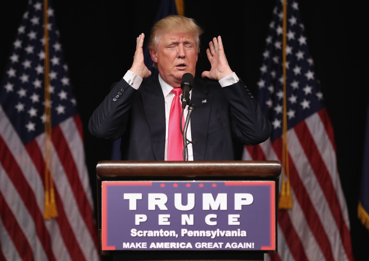 Donald Trump giving a speech in Scranton, PA.