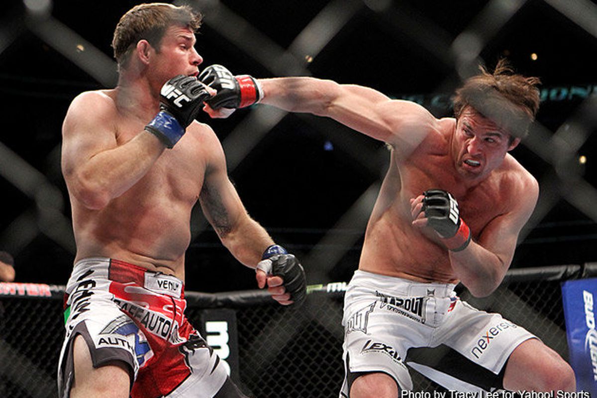 Photo of Michael Bisping (left) and Chael Sonnen (right) by Tracy Lee via <a href="http://cagewriter.com" target="new">Cagewriter.com</a>.