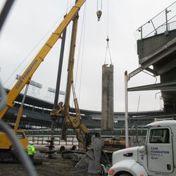 Tube being lowered in right-center field on Sheffield
