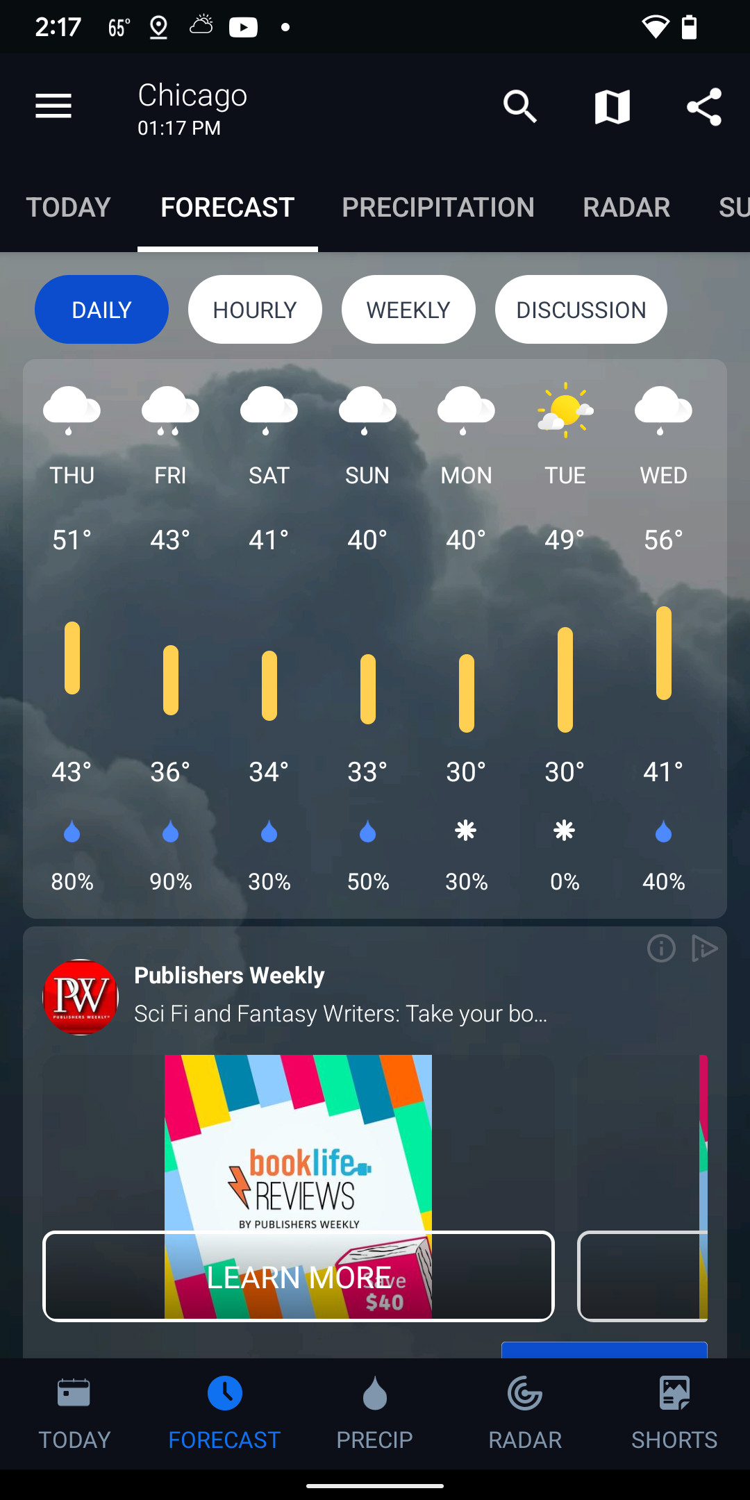 IWeather’s UI is frequently interrupted by ads.